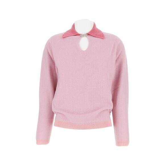 Barrie Wool Top With Rhinestone Brooch And Keyhole Neckline - NWT